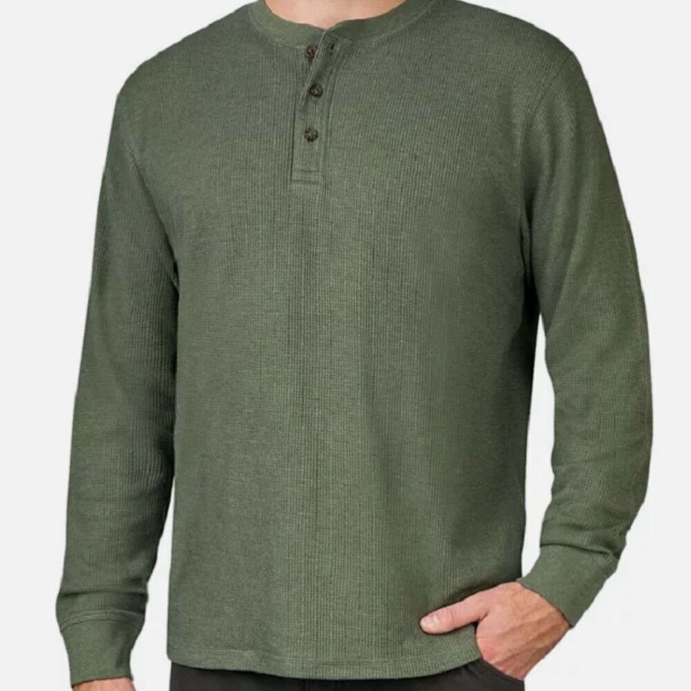 Members Mark Thermal Henley (Faded Green) - Medium